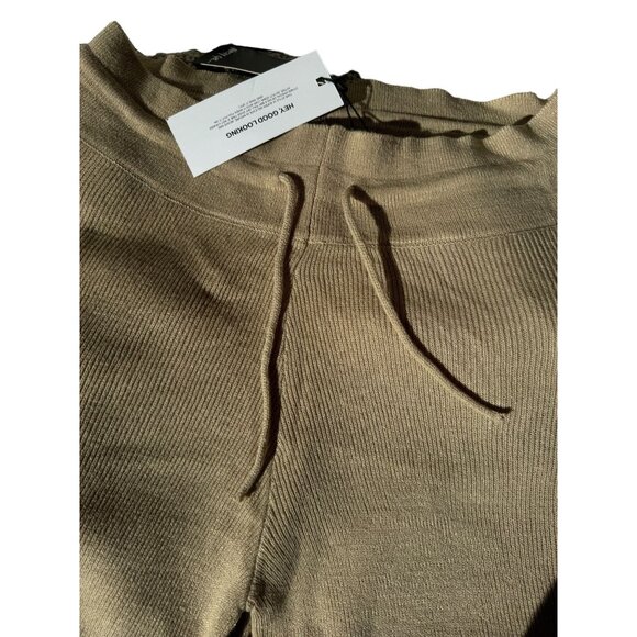 NWT Nasty Gal Womens Ribbed Knit Joggers With Drawstring Waist Beige Size L - Picture 10 of 11